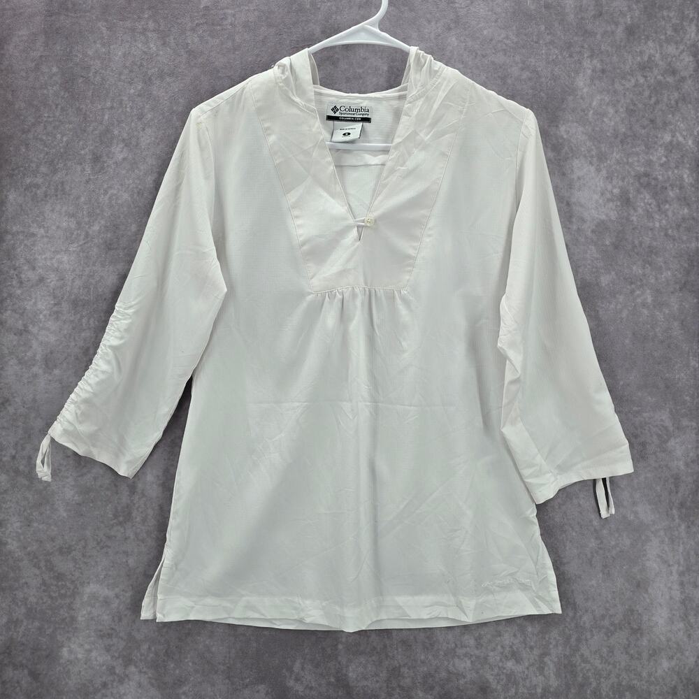 Columbia Sportswear‎ White Hoodie Blouse Top Active Quarter Sleeve Shirt S Small